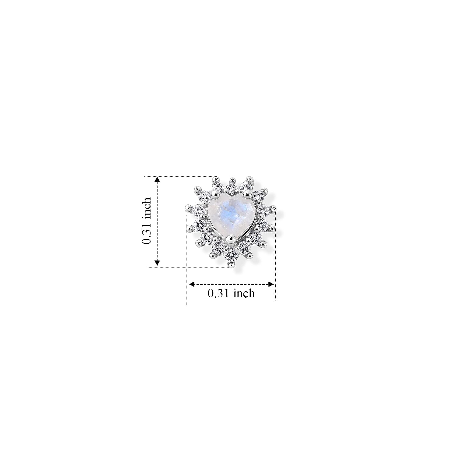 EverTrue Rainbow Moonstone and White Zircon 0.75 ctw Solitaire Stud Earrings in Platinum Bond