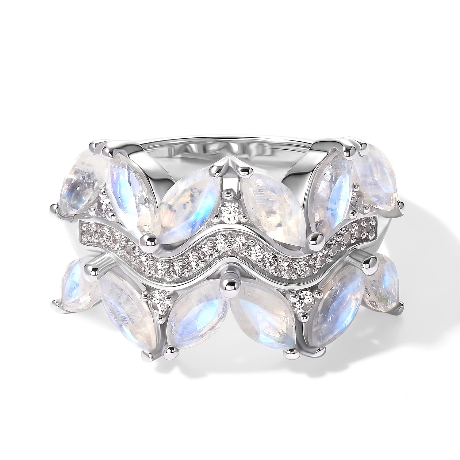 EverTrue Rainbow Moonstone and White Zircon 3.20 ctw Ring in Platinum Bond (Size 5.0)