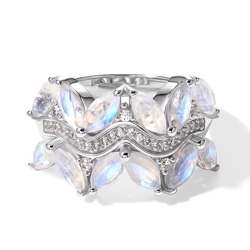 EverTrue Rainbow Moonstone and White Zircon 3.20 ctw Ring in Platinum Bond (Size 5.0)