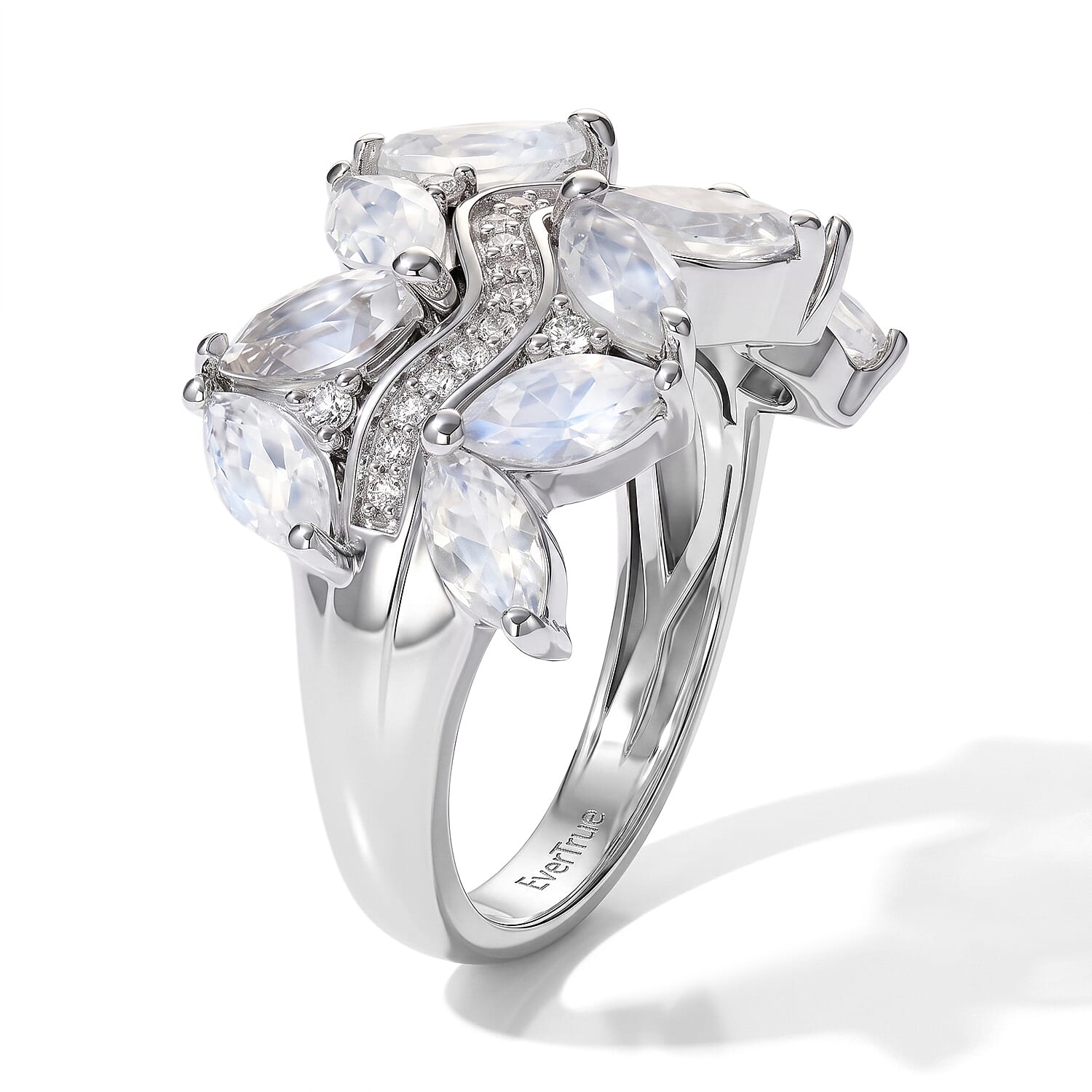 EverTrue Rainbow Moonstone and White Zircon 3.20 ctw Ring in Platinum Bond (Size 5.0)