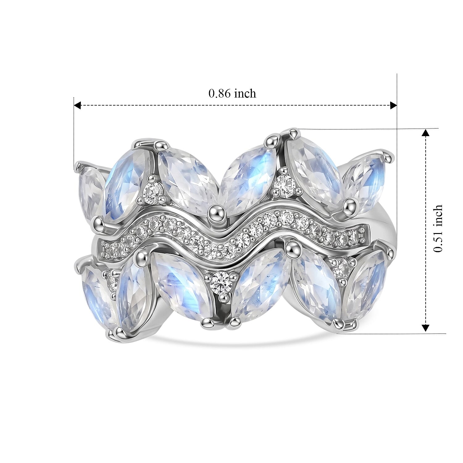 EverTrue Rainbow Moonstone and White Zircon 3.20 ctw Ring in Platinum Bond (Size 5.0)