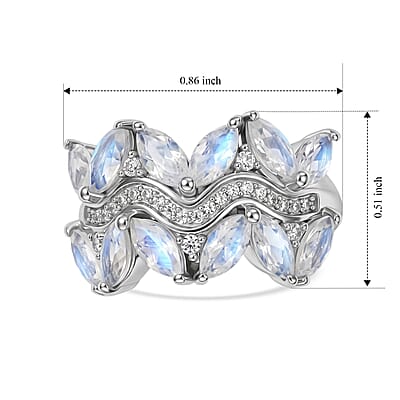 EverTrue Rainbow Moonstone and White Zircon 3.20 ctw Ring in Platinum Bond (Size 5.0)