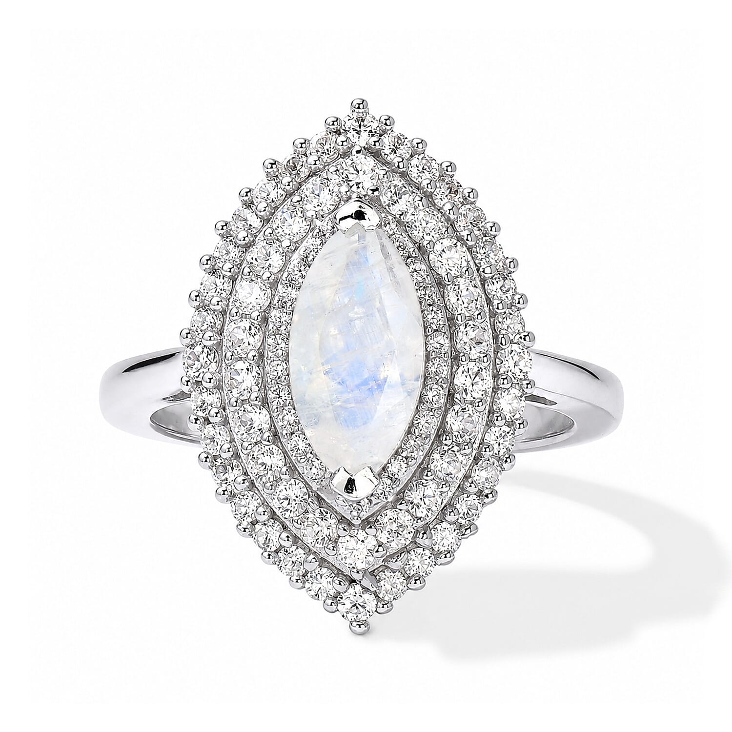 EverTrue Rainbow Moonstone and White Zircon 2.10 ctw Ring in Platinum Bond (Size 5.0)