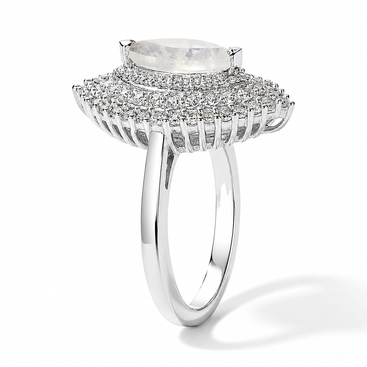 EverTrue Rainbow Moonstone and White Zircon 2.10 ctw Ring in Platinum Bond (Size 5.0)