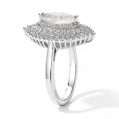 EverTrue Rainbow Moonstone and White Zircon 2.10 ctw Ring in Platinum Bond (Size 5.0)
