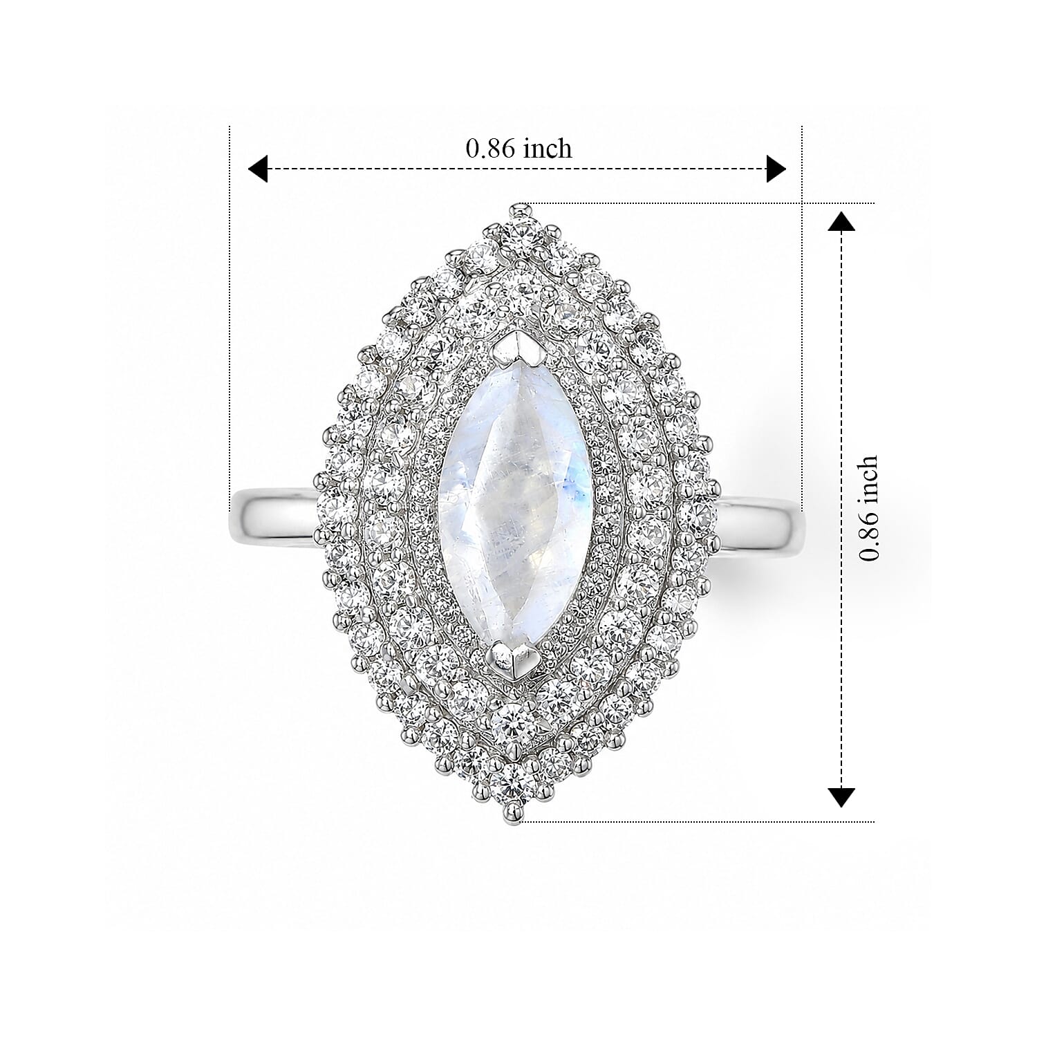 EverTrue Rainbow Moonstone and White Zircon 2.10 ctw Ring in Platinum Bond (Size 5.0)