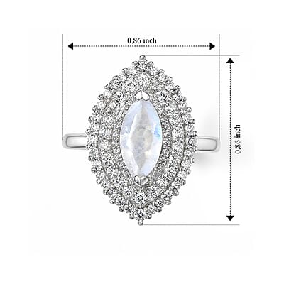 EverTrue Rainbow Moonstone and White Zircon 2.10 ctw Ring in Platinum Bond (Size 5.0)