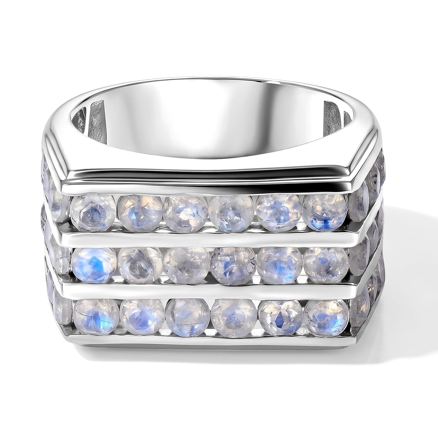 EverTrue Rainbow Moonstone 4.10 ctw Men''s Ring in Platinum Bond (Size 10.0)