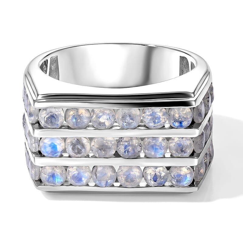 EverTrue Rainbow Moonstone 4.10 ctw Men's Ring in Platinum Bond (Size 9.0)