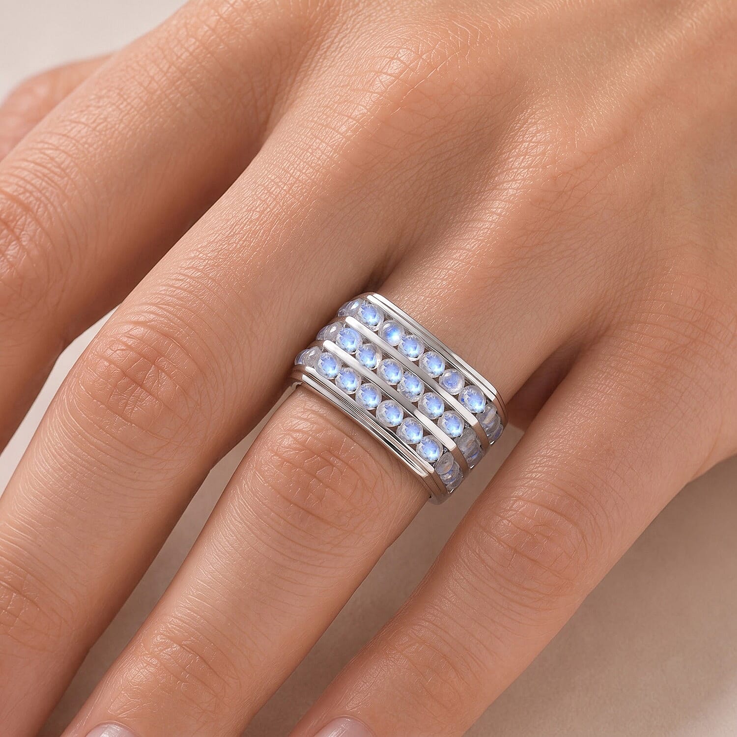 EverTrue Rainbow Moonstone 4.10 ctw Men's Ring in Platinum Bond (Size 9.0)