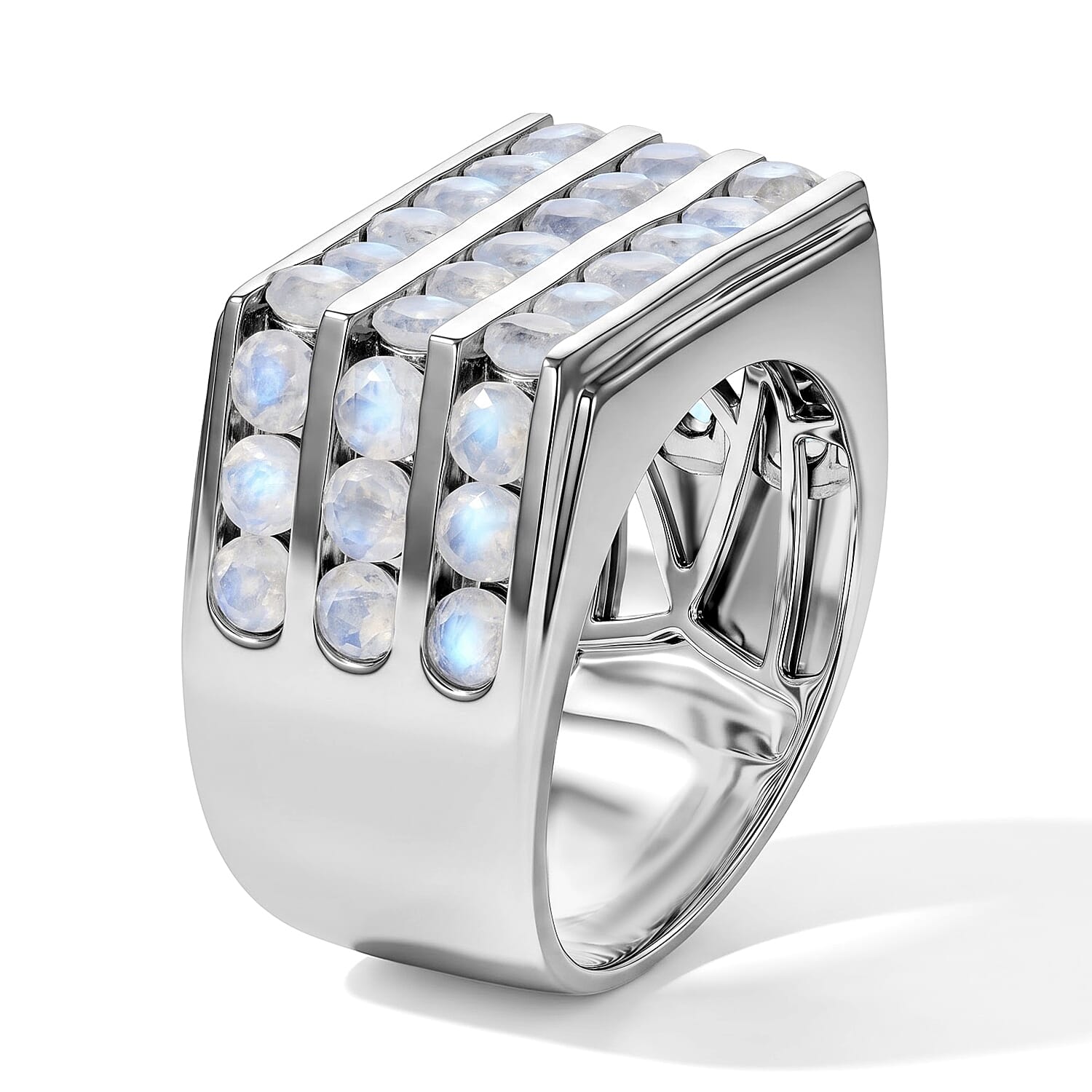 EverTrue Rainbow Moonstone 4.10 ctw Men's Ring in Platinum Bond (Size 9.0)