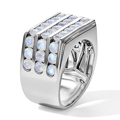 EverTrue Rainbow Moonstone 4.10 ctw Men's Ring in Platinum Bond (Size 9.0)