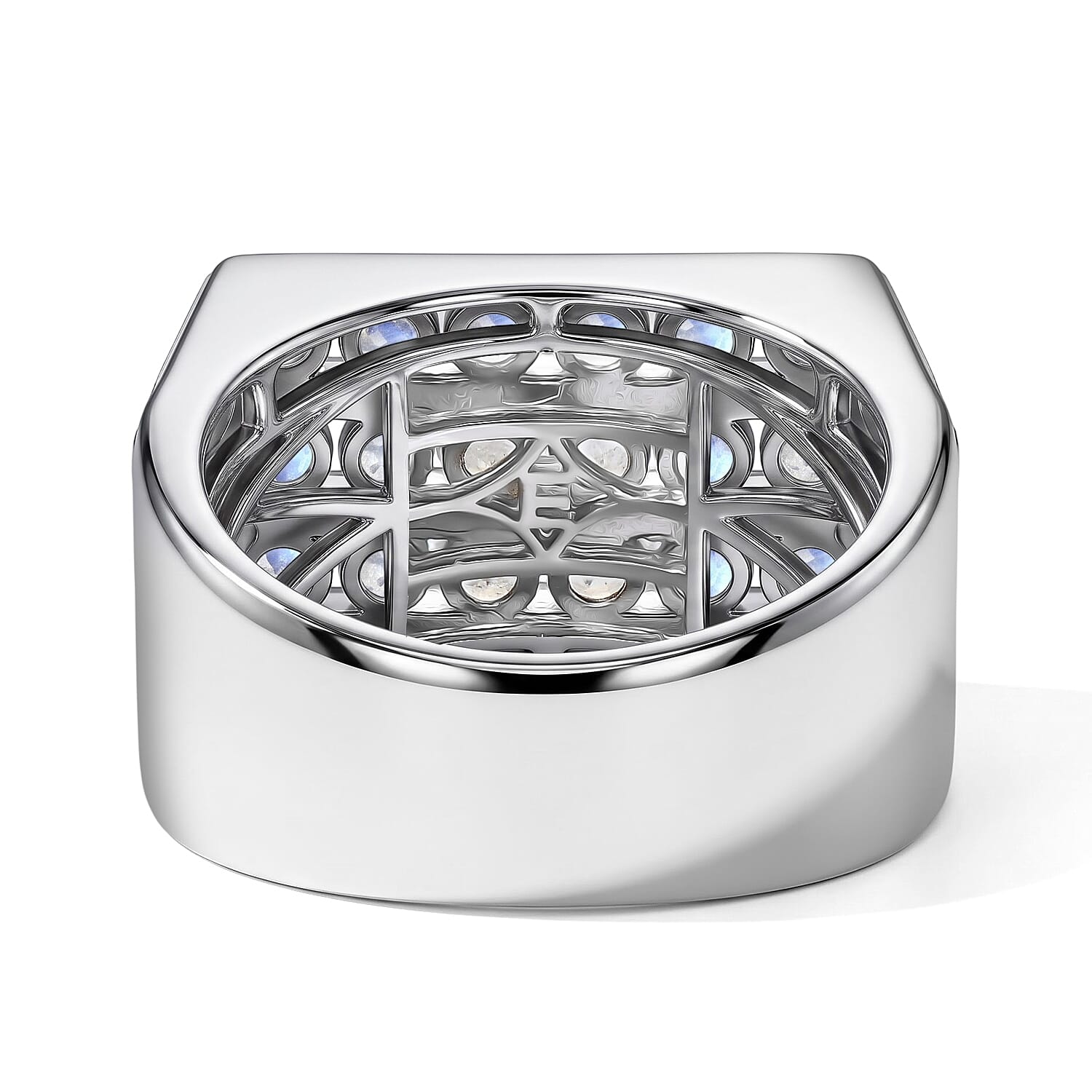 EverTrue Rainbow Moonstone 4.10 ctw Men's Ring in Platinum Bond (Size 9.0)