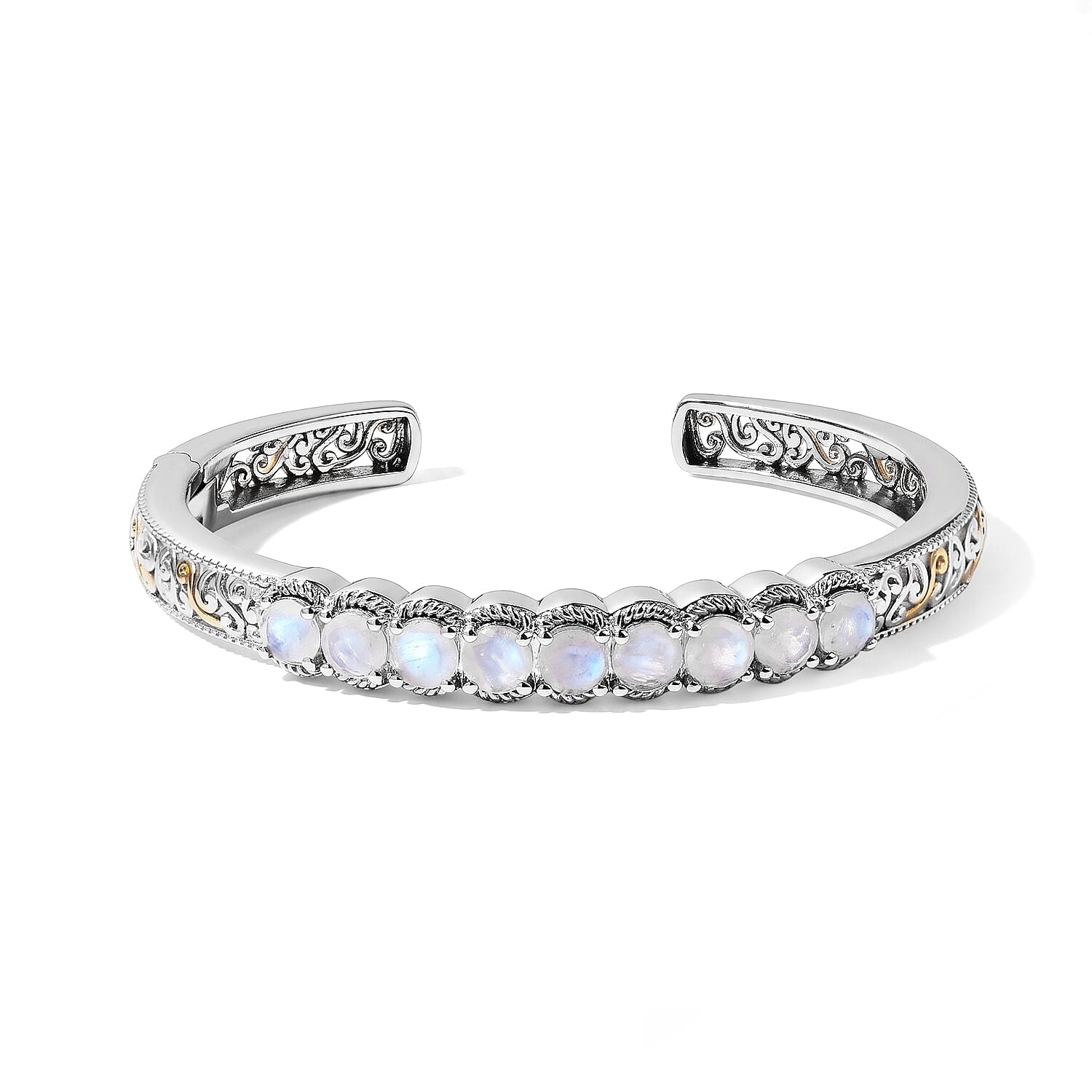 EverTrue Rainbow Moonstone 4.00 ctw Cuff Bracelet in 18K YG Plated and Platinum Bond (6.50 In)