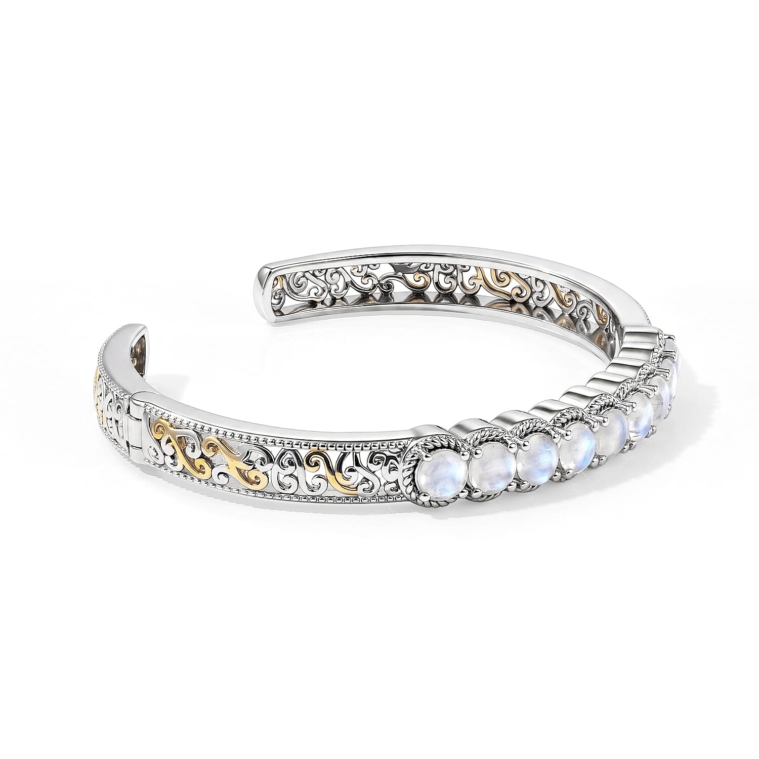 EverTrue Rainbow Moonstone 4.00 ctw Cuff Bracelet in 18K YG Plated and Platinum Bond (6.50 In)