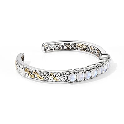 EverTrue Rainbow Moonstone 4.00 ctw Cuff Bracelet in 18K YG Plated and Platinum Bond (6.50 In)