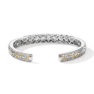 EverTrue Rainbow Moonstone 4.00 ctw Cuff Bracelet in 18K YG Plated and Platinum Bond (6.50 In)