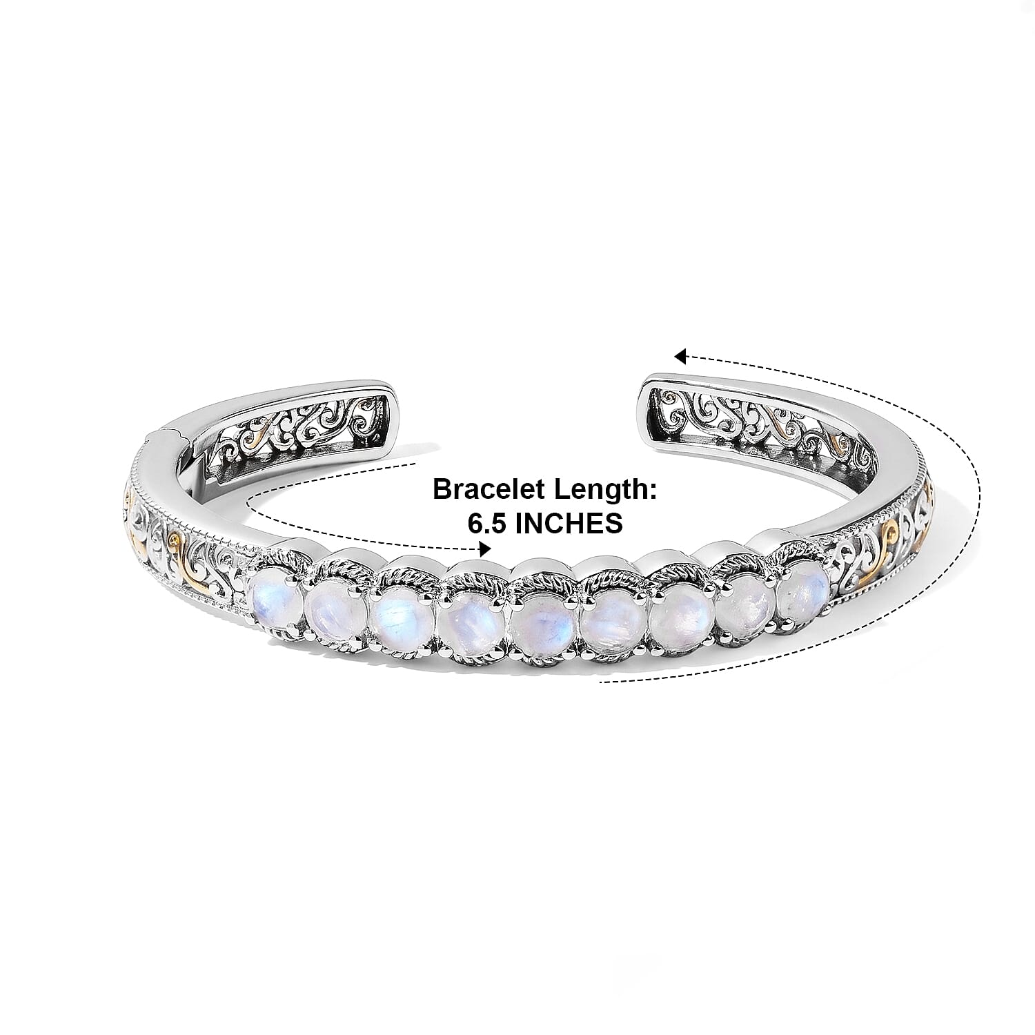 EverTrue Rainbow Moonstone 4.00 ctw Cuff Bracelet in 18K YG Plated and Platinum Bond (6.50 In)