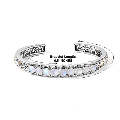 EverTrue Rainbow Moonstone 4.00 ctw Cuff Bracelet in 18K YG Plated and Platinum Bond (6.50 In)