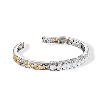 EverTrue Rainbow Moonstone 4.00 ctw Celestial Glow Cuff Bracelet in 18K YG Plated and Platinum Bond (7.25 In)