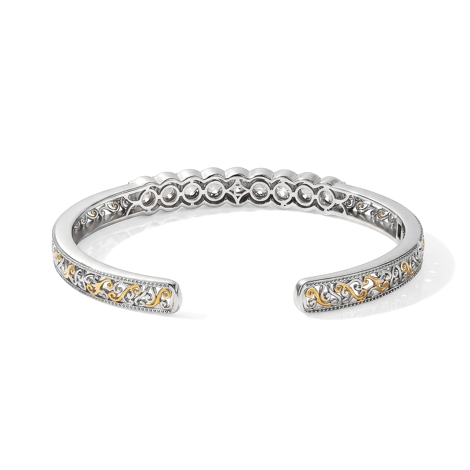 EverTrue Rainbow Moonstone 4.00 ctw Celestial Glow Cuff Bracelet in 18K YG Plated and Platinum Bond (7.25 In)