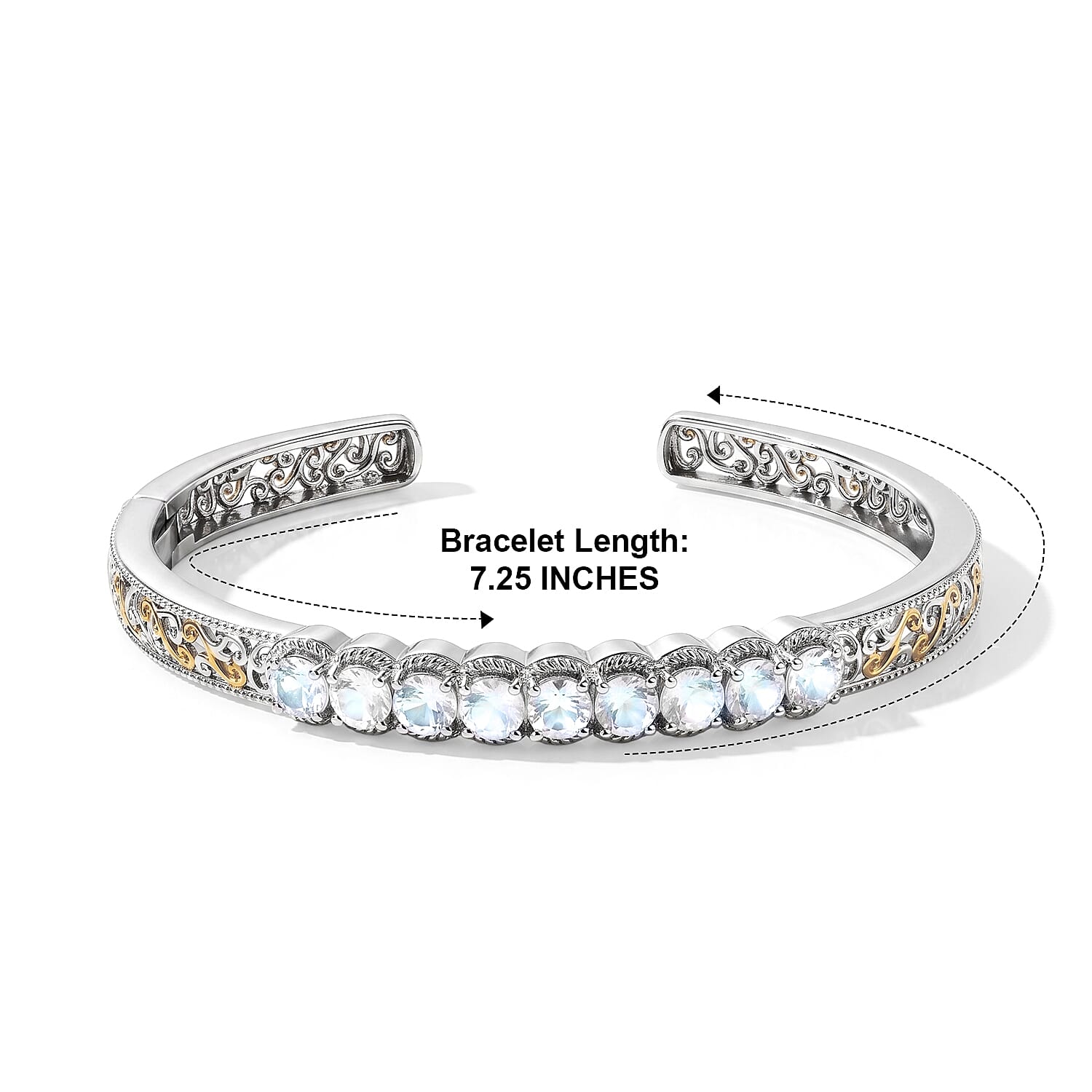 EverTrue Rainbow Moonstone 4.00 ctw Celestial Glow Cuff Bracelet in 18K YG Plated and Platinum Bond (7.25 In)