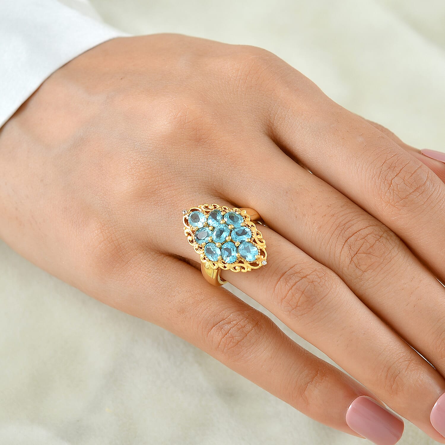 EverTrue Blue Apatite and White Zircon 3.65 ctw Ring in 18K YG Plated (Size 7.0)