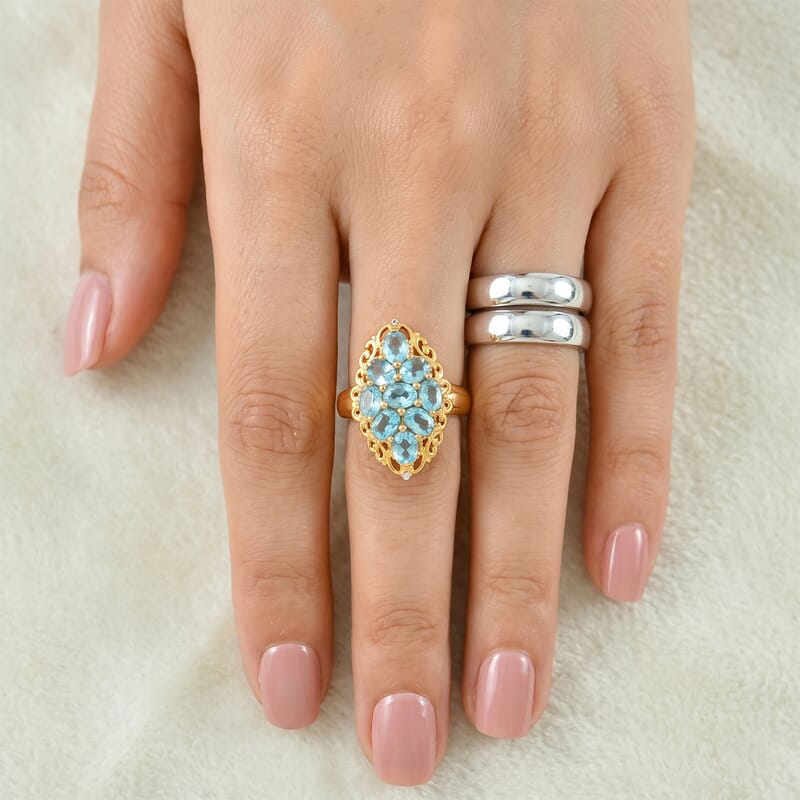 EverTrue Blue Apatite and White Zircon 3.65 ctw Ring in 18K YG Plated (Size 7.0)