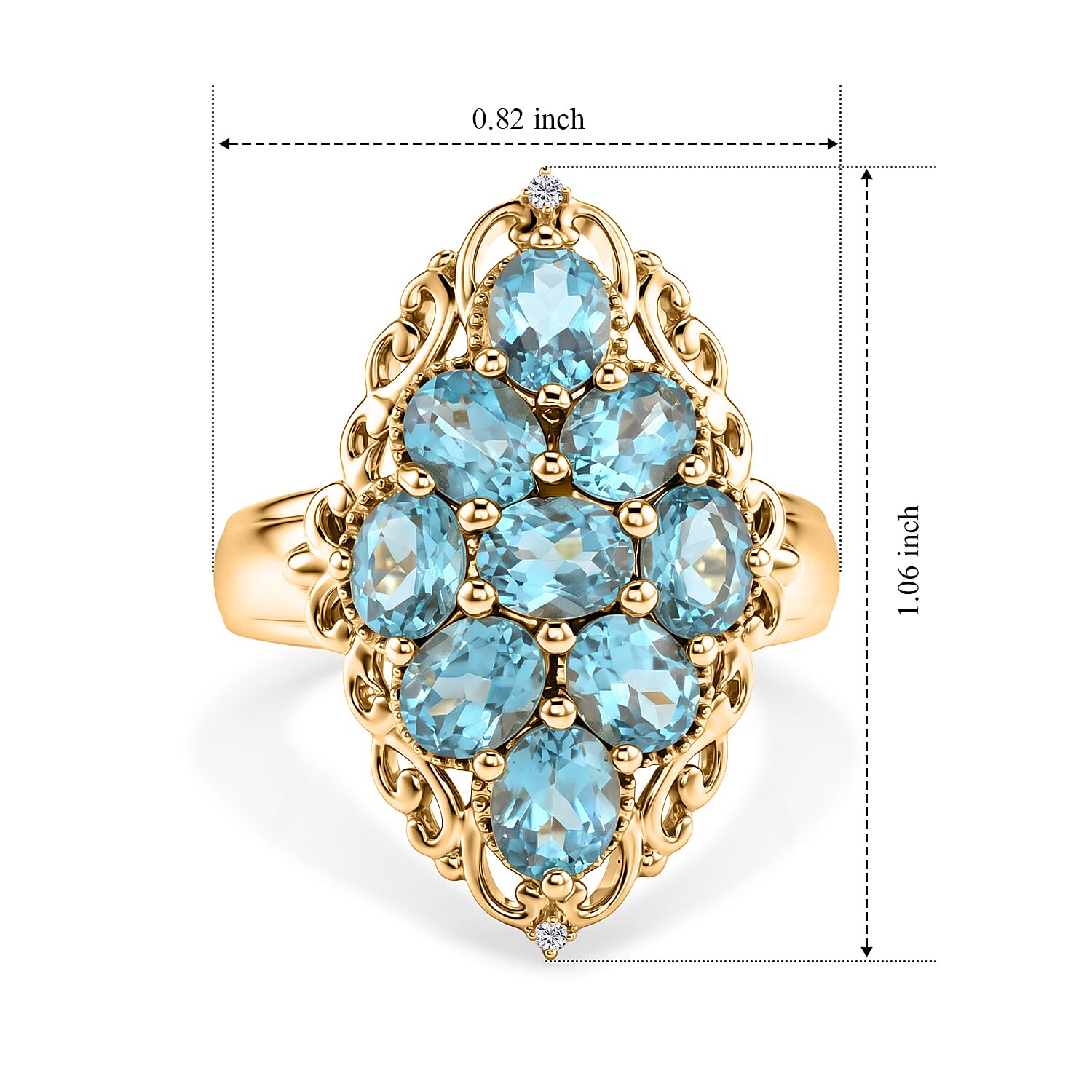 EverTrue Blue Apatite and White Zircon 3.65 ctw Ring in 18K YG Plated (Size 7.0)