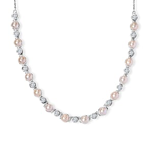 EverTrue Pink Freshwater Pearl, White Topaz Endless Pearl Harmony Necklace (18-20 Inches) in Platinum Bond 4.60 ctw