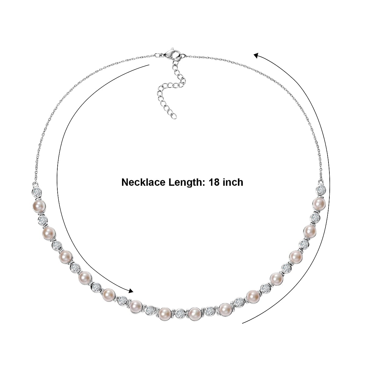 EverTrue Pink Freshwater Pearl and White Topaz 4.60 ctw Endless Pearl Harmony Necklace (18-20 Inches) in Platinum Bond (Ships in 8-10 Days) image number 2