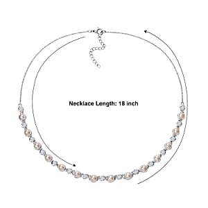 EverTrue Pink Freshwater Pearl, White Topaz Endless Pearl Harmony Necklace (18-20 Inches) in Platinum Bond 4.60 ctw