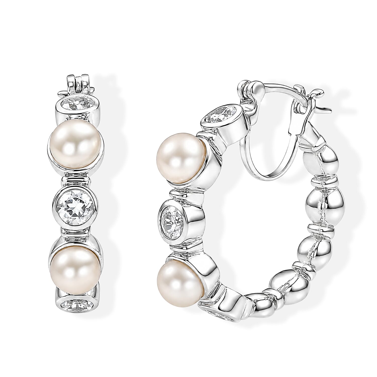 EverTrue Pink Freshwater Pearl and White Topaz 2.20 ctw Endless Pearl Harmony Earrings in Platinum Bond