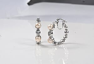 EverTrue Pink Freshwater Pearl and White Topaz 1.65 ctw Endless Pearl Harmony Earrings in Platinum Bond