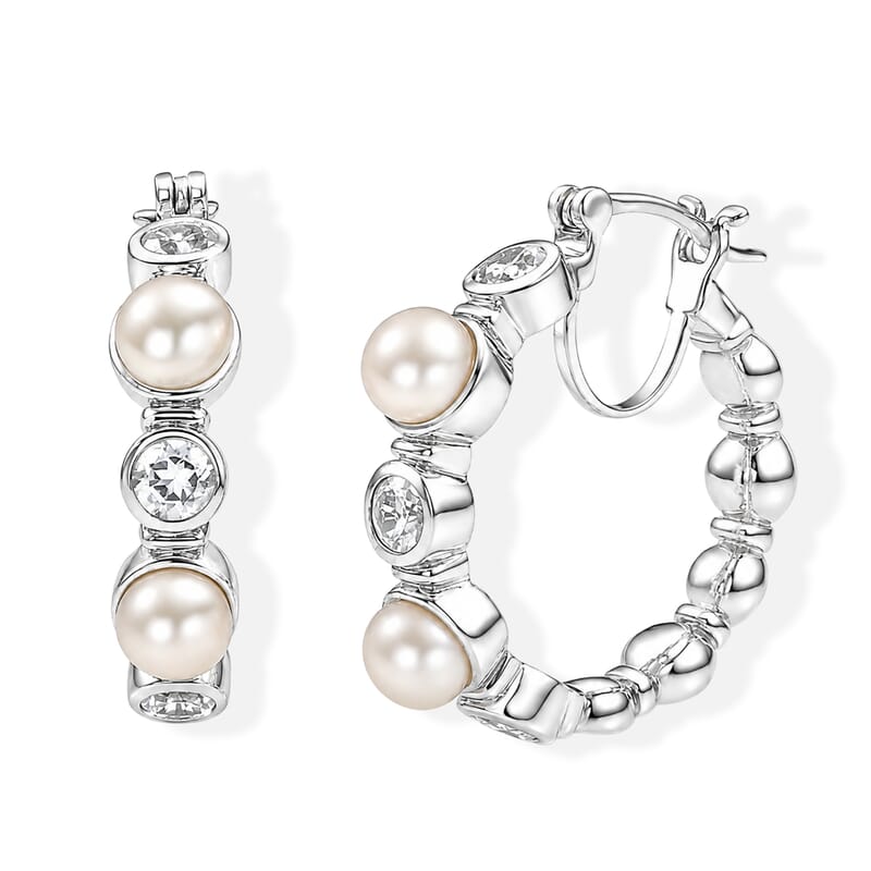 EverTrue Pink Freshwater Pearl and White Topaz 2.20 ctw Endless Pearl Harmony Earrings in Platinum Bond