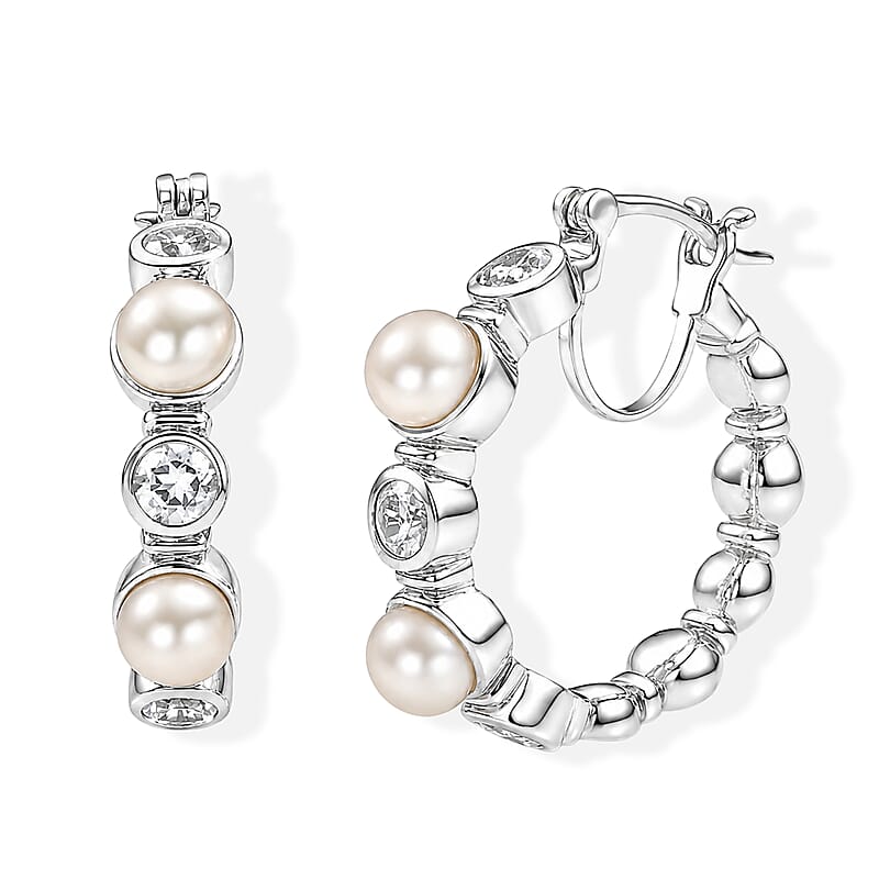 EverTrue Pink Freshwater Pearl and White Topaz 2.20 ctw Endless Pearl Harmony Earrings in Platinum Bond