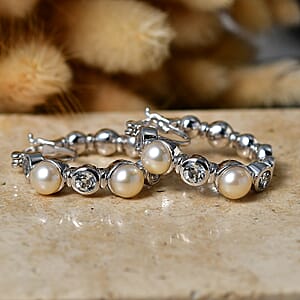 EverTrue Pink Freshwater Pearl and White Topaz 1.65 ctw Endless Pearl Harmony Earrings in Platinum Bond