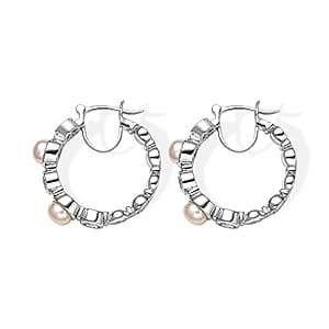 EverTrue Pink Freshwater Pearl and White Topaz 2.20 ctw Endless Pearl Harmony Earrings in Platinum Bond