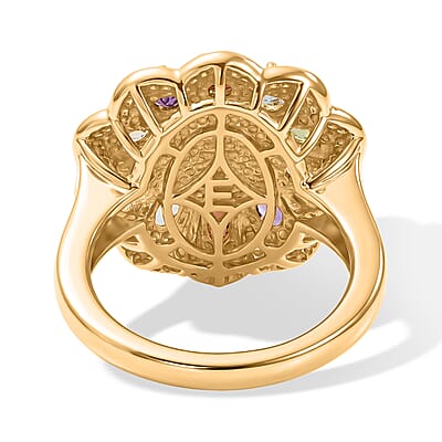 EverTrue Pink Freshwater Pearl and Multi Gemstone 4.50 ctw Lustre Bloom Ring in 18K YG Plated (Size 5.0)