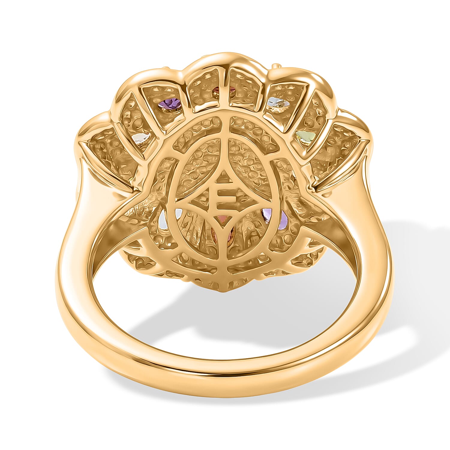 EverTrue Pink Freshwater Pearl and Multi Gemstone 1.85 ctw Lustre Bloom Ring in 18K YG Plated (Size 6.0)