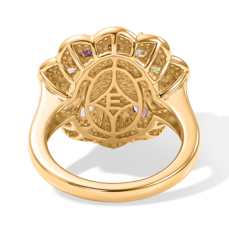 EverTrue Pink Freshwater Pearl and Multi Gemstone 1.85 ctw Lustre Bloom Ring in 18K YG Plated (Size 6.0)