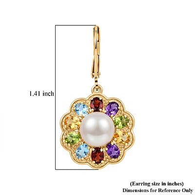EverTrue Pink Freshwater Pearl and Multi Gemstone 6.15 ctw Lustre Bloom Earrings in 18K YG Plated