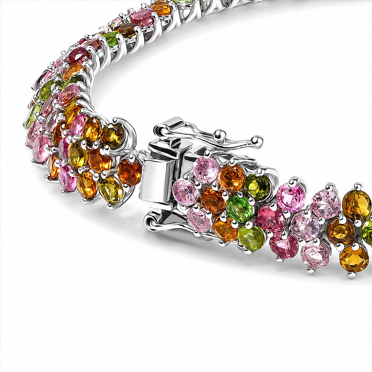 D'Joy Multi-Tourmaline 22.00 ctw Three Row Bracelet in Rhodium Over Sterling Silver (7.25 In) image number 1