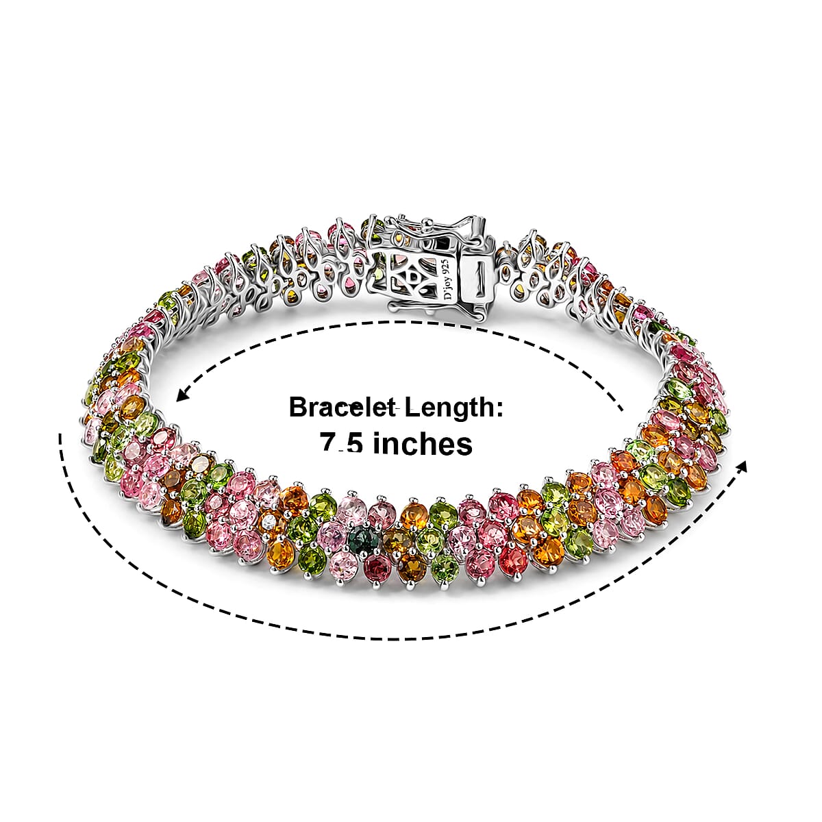 D'Joy Multi-Tourmaline 22.00 ctw Three Row Bracelet in Rhodium Over Sterling Silver (7.25 In) image number 2