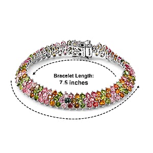 D'Joy Multi-Tourmaline 22.00 ctw Three Row Bracelet in Rhodium Over Sterling Silver (7.25 In)