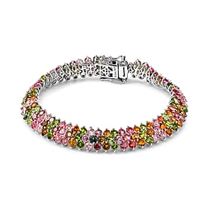 D'Joy Multi-Tourmaline 22.30 ctw Floral Symphony Three Row Bracelet in Rhodium Over Sterling Silver (8.00 In)