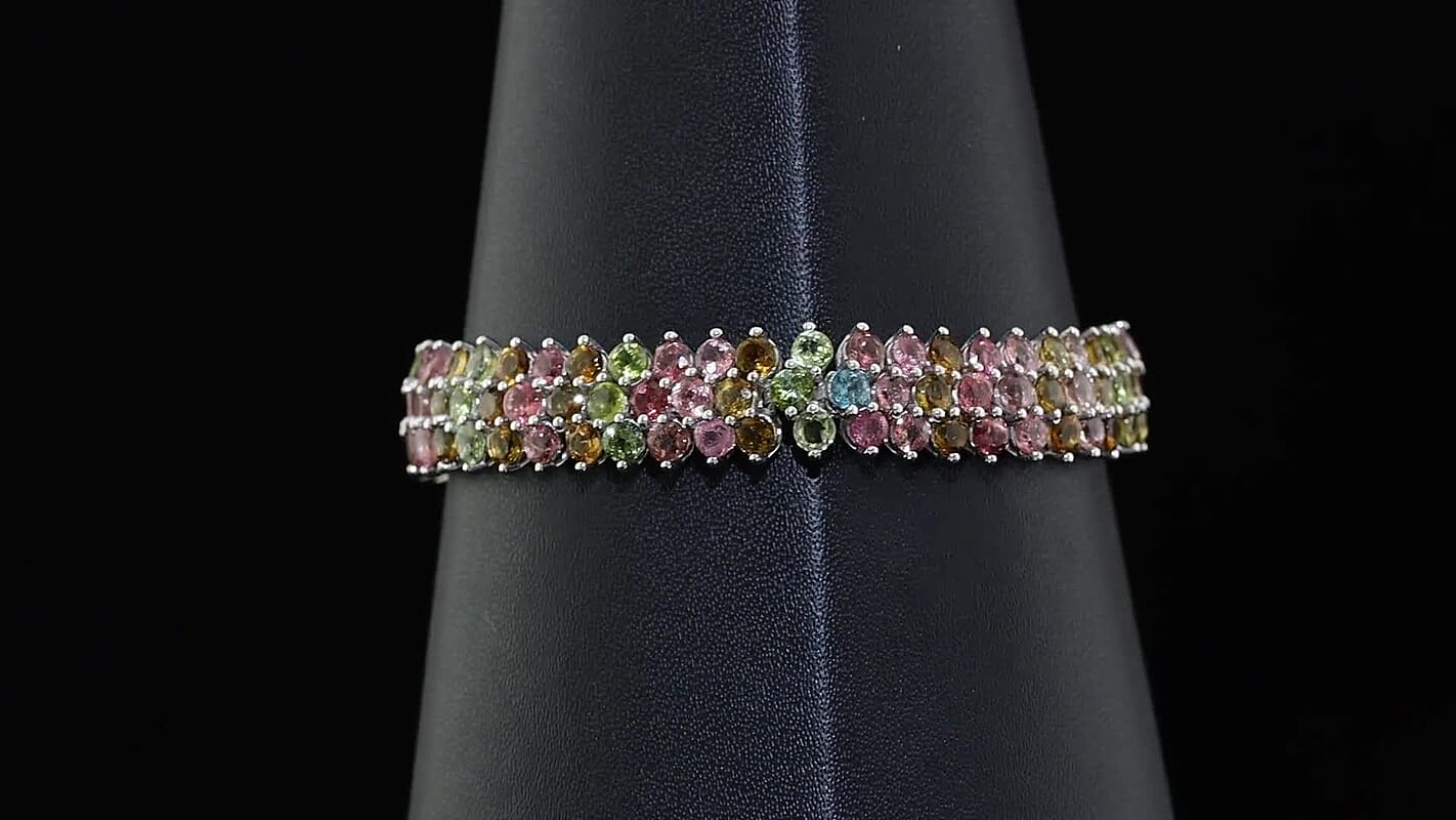 D'Joy Multi-Tourmaline 22.00 ctw Three Row Bracelet in Rhodium Over Sterling Silver (7.25 In)