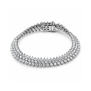D'Joy AAA Moissanite 16.00 ctw Floral Symphony Three Row Bracelet in Rhodium Over Sterling Silver (7.25 In)