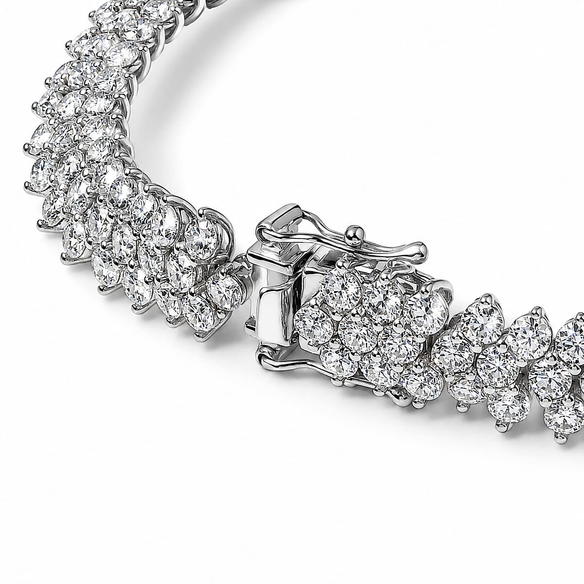 D'Joy AAA Moissanite 16.00 ctw Floral Symphony Three Row Bracelet in Rhodium Over Sterling Silver (7.25 In) image number 1