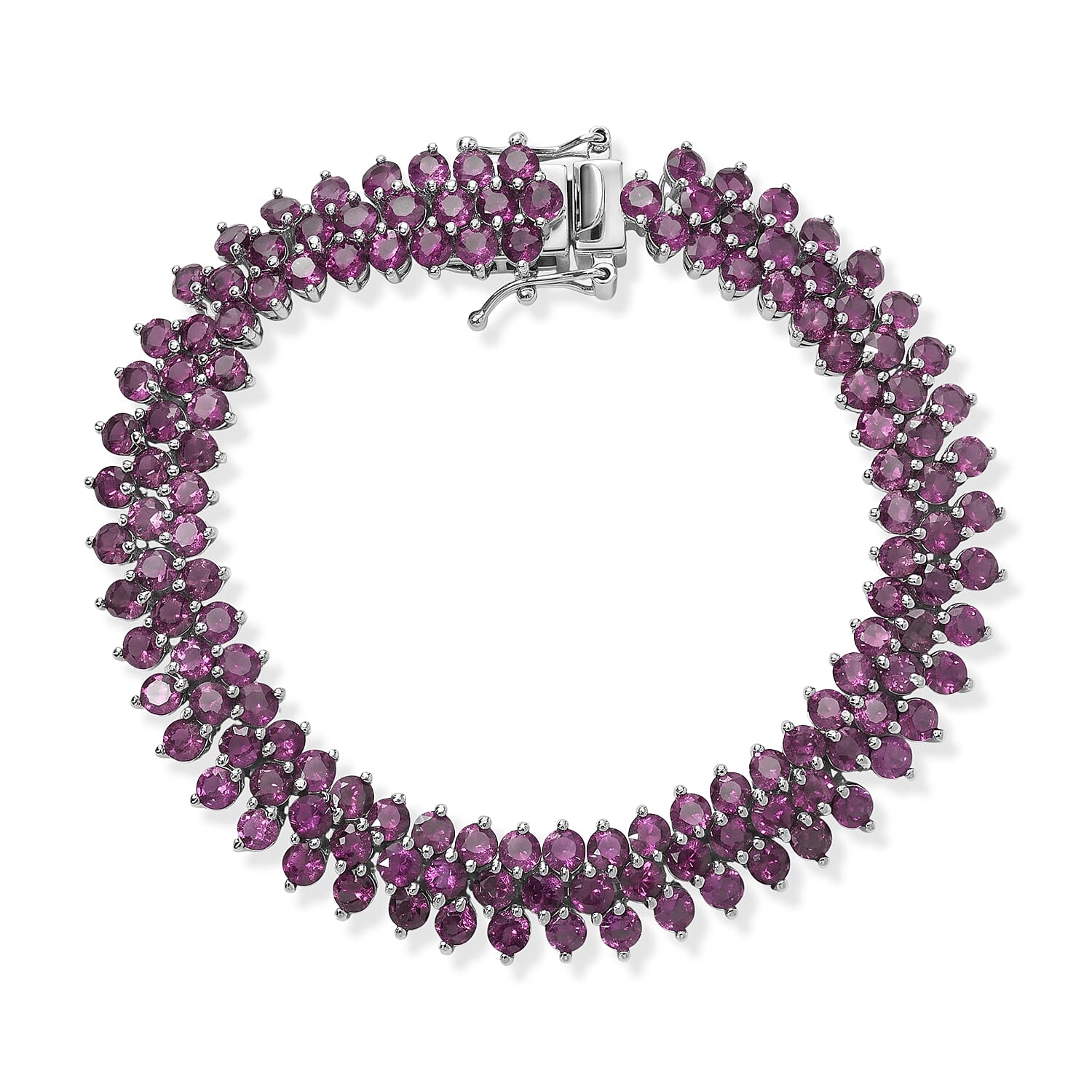 D'Joy AAA Radiant Ember Garnet 22.50 ctw Floral Symphony Three Row Bracelet in Rhodium Over Sterling Silver (6.50 In)